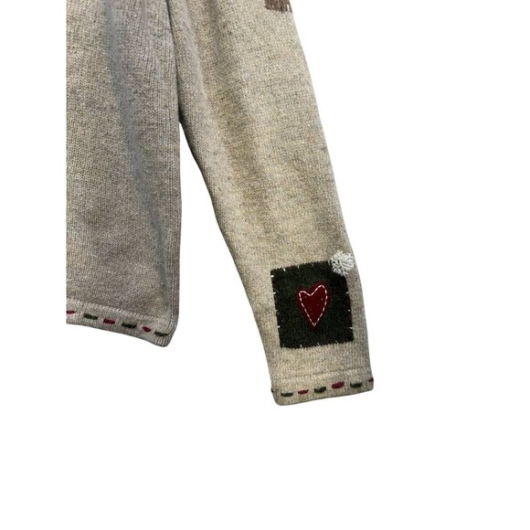 Croft & Barrow Snowman & Heart Patches Cardigan Sweater Petite PL Beige - Picture 12 of 15